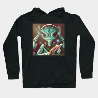 Believe in Yourself Funny an Alien reading a Book Hoodie